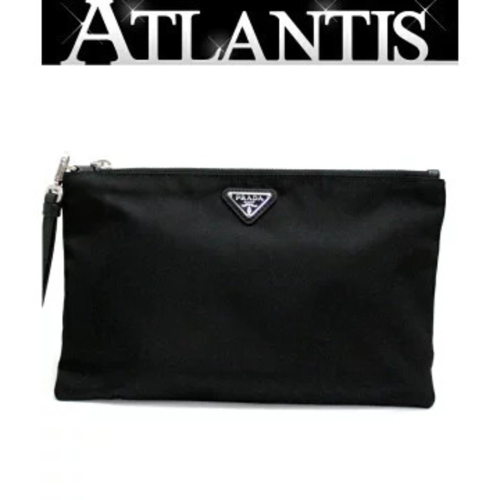 Prada Triangle Logo Clutch Bag Clutch Saffiano Leather Black